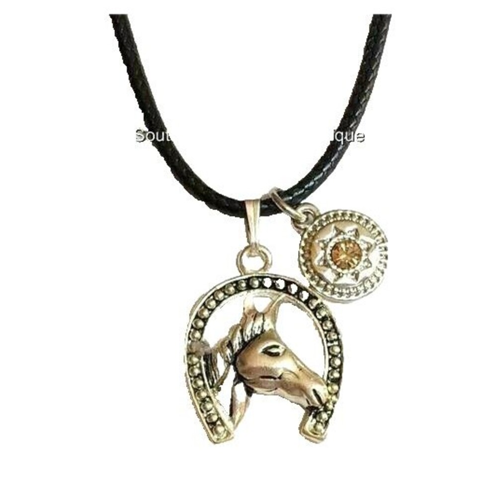 Silver Plated Horse Head Necklace Horseshoe Country Western Cowgirl Pendant 18"